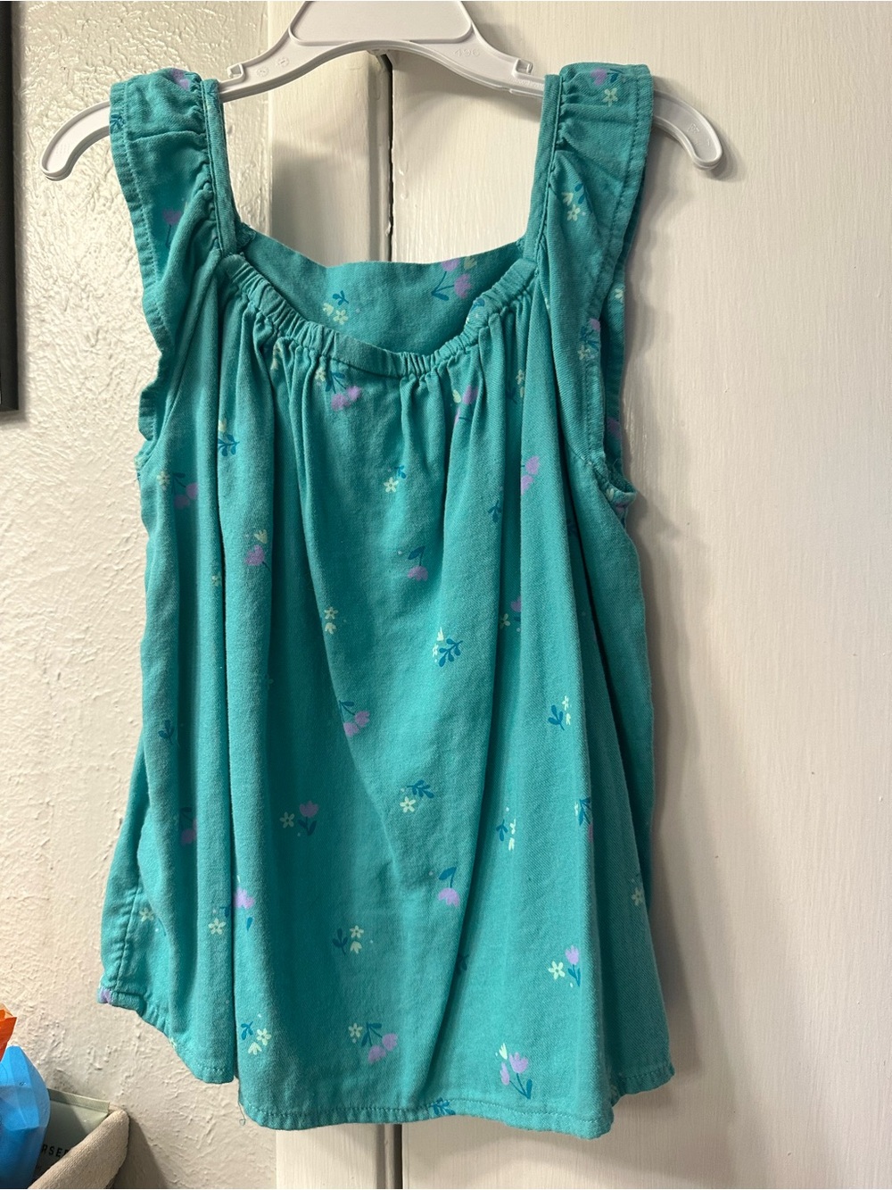 Cat & Jack Teal Floral Ruffle-Sleeve Tank